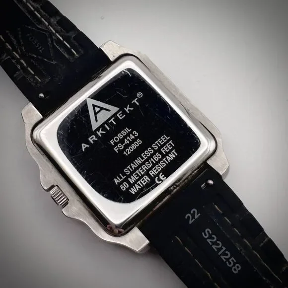 4/$100 Fossil Arkitekt FS-4143 Stainless Steel Watch Black Silicone Band